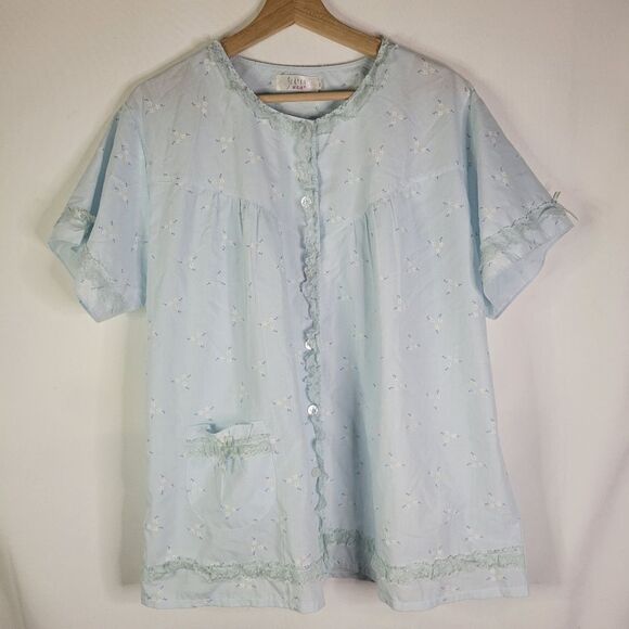 Vintage Light Blue Floral Frilly Night Shirt - Picture 6 of 10